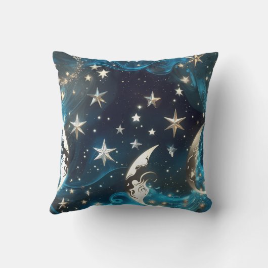 Icy Blue Celestial Moon Phases Pillow クッション (裏面)