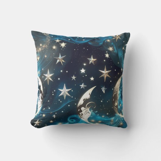 Icy Blue Celestial Moon Phases Pillow クッション (正面)