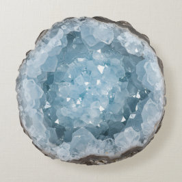 Icy Blue Celestite Crystal Geode Printed Gemstone  ラウンドクッション