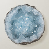 Icy Blue Celestite Crystal Geode Printed Gemstone  ラウンドクッション (裏面)