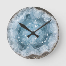 Icy Blue Celestite Crystal Geode Printed Gemstone  ラウンド壁時計