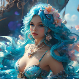 Icy Blue Elegant Mermaid Decoupage Paper 薄葉紙