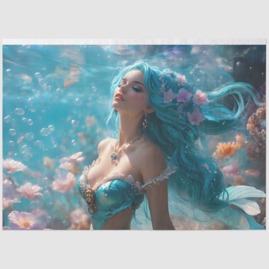 Icy Blue Elegant Mermaid Decoupage Paper v4 薄葉紙 (正面)