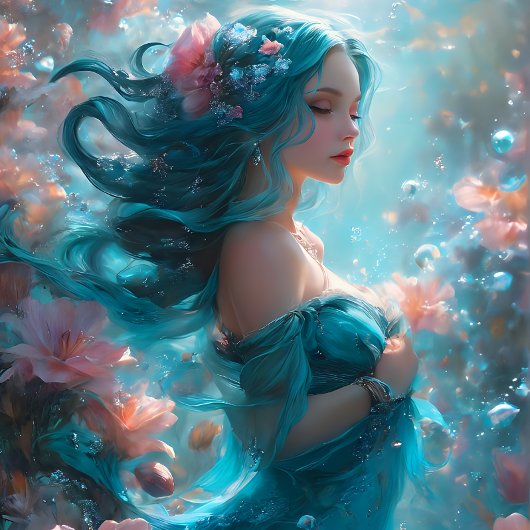 Icy Blue Elegant Mermaid Decoupage Paper v5 薄葉紙