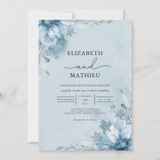 Icy Blue Floral Archway Wedding 招待状 (正面)