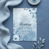 Icy Blue Floral Romance Wedding 招待状