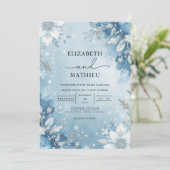 Icy Blue Floral Wreath Wedding 招待状 (スタンド正面)