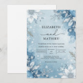 Icy Blue Floral Wreath Wedding 招待状 (正面/裏面)