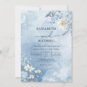 Icy Blue Frost Bloom Wedding 招待状 (正面)