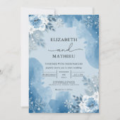 Icy Blue Frost Floral Winter Wedding 招待状 (正面)