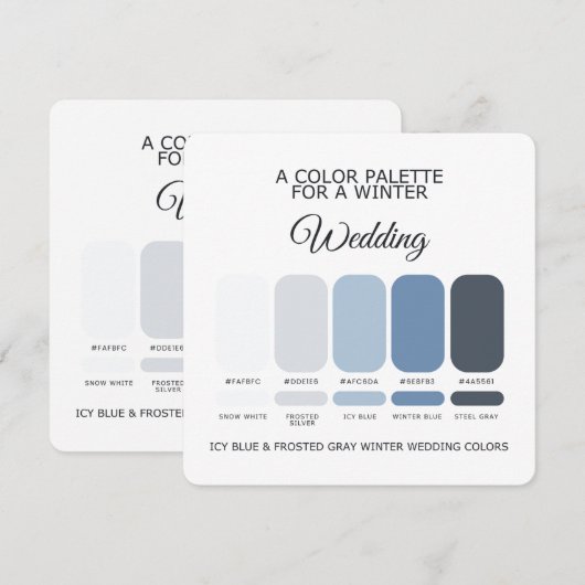 Icy Blue Frosted Gray Winter Wedding Palette Card 招待状 (正面/裏面)