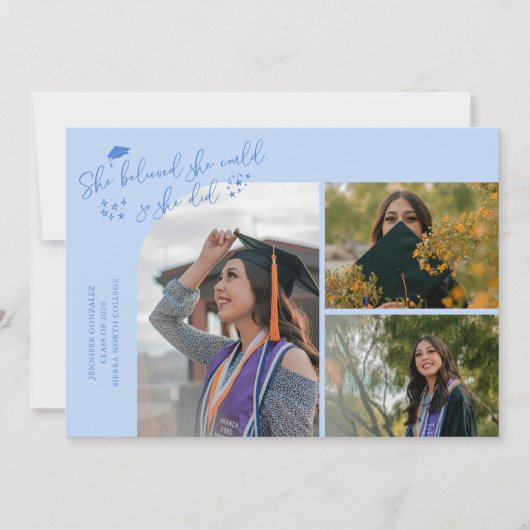 Icy Blue Graduate She Believed Multi Photo 案内状 (正面)