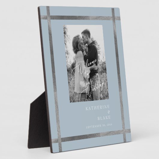 Icy Blue & Silverへようこそ結婚B/W写真 フォトプラーク (側面)