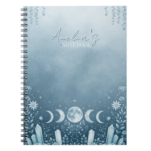 Icy Blue Silver Celestial Moon Phase Notebook  ノートブック (正面)