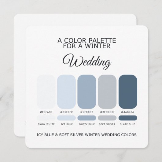 Icy Blue Soft Silver Winter Wedding Palette Card 招待状 (正面/裏面)