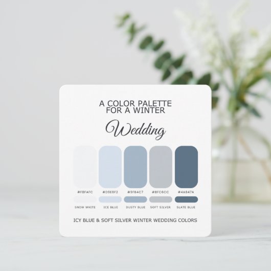 Icy Blue Soft Silver Winter Wedding Palette Card 招待状 (スタンド正面)