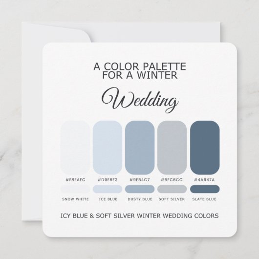 Icy Blue Soft Silver Winter Wedding Palette Card 招待状 (裏面)