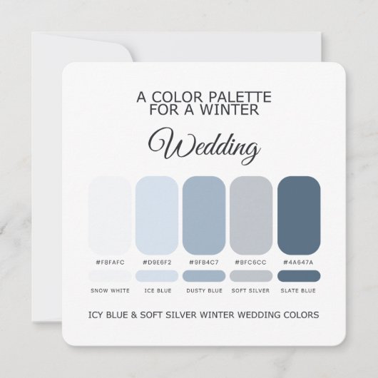 Icy Blue Soft Silver Winter Wedding Palette Card 招待状 (正面)