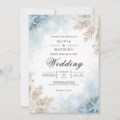 Icy Frost Botanical Romance Wedding 招待状 (正面)