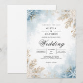 Icy Frost Botanical Romance Wedding 招待状 (正面/裏面)