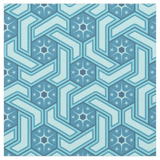 Icy Hexagon Pattern with Snowflakes ファブリック (クローズアップ)