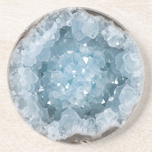 Icy Pale Blue Celestite Crystal Geode Printed  コースター (正面)