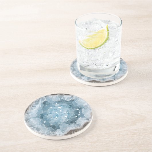Icy Pale Blue Celestite Crystal Geode Printed コースター (側面)