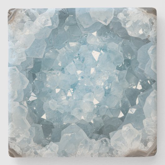 Icy Pale Blue Celestite Crystal Geode Printed  ストーンコースター (正面)