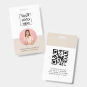 IDカードミニマルモダンナリストグレー写真名ロゴ バッジ (正面＆裏面)