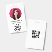 IDカード | シンプル モダン 写真 ロゴ QR バッジ (正面&裏面)