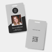 IDカーモダンドカスタムロゴ写真QRコードグレー バッジ (正面&裏面)