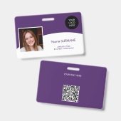 IDカーモダンド会社ロゴ写真QRコードシンプル バッジ (正面&裏面)