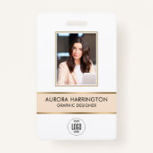 IDカーモダンドBeige金ゴールド従業員フォトロゴ バッジ (正面)