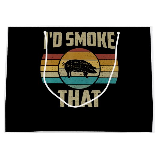 IDスモーク – レトロのおもしろいBBQ豚肉を焼く贈り物 ラージペーパーバッグ (正面)