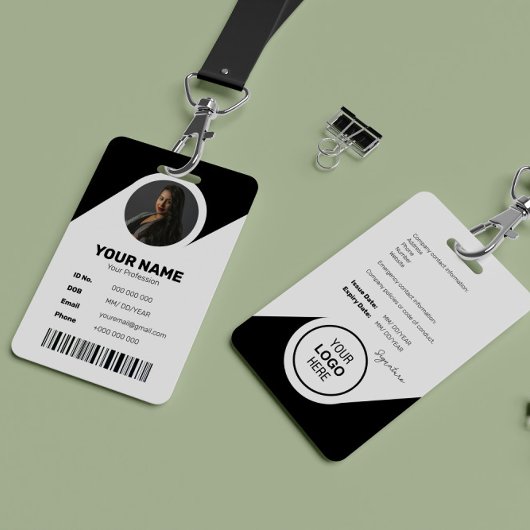 IDバーコード従業員フォトブラックモダンミニマル バッジ
