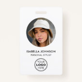 IDフォトスタイリッシュロゴQRコードホワイトブラックセキュリティ バッジ (正面)