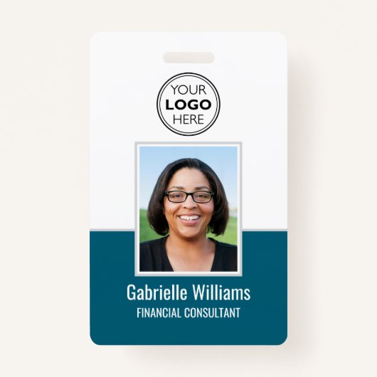 IDフォトモダンビジネスQRセキュリティティール（緑がかった色）バッジ バッジ (正面)