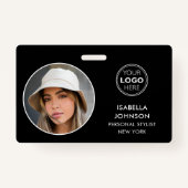 IDフォトモダンロゴQRコード白黒セキュリティ バッジ (正面)