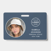 IDフォトモダンロゴQRコード石板ブルーセキュリティ バッジ (表面)