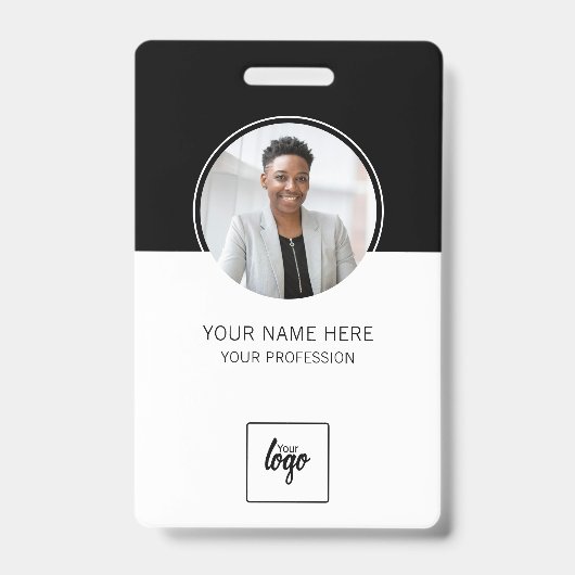 IDモダンカスタムロゴ社員の写真パーソナライズされた バッジ (表面)