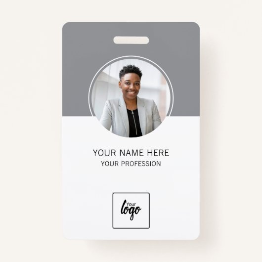 IDモダンカスタムロゴ社員の写真パーソナライズされた バッジ (正面)