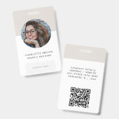 IDモダンカード |グレーのミニマル写真名ロゴ バッジ (Front & Back)