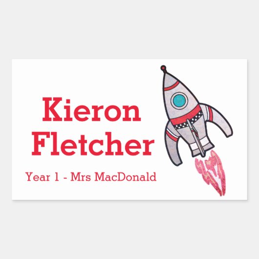 IDロケットステッカーという名前の子供 長方形シール (正面)