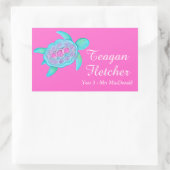 ID亀のハートピンクステッカーという名前の子供 長方形シール (バッグ)