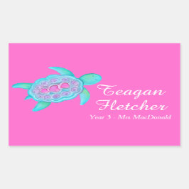 ID亀のハートピンクステッカーという名前の子供 長方形シール