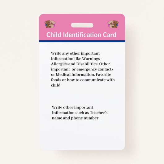 Id識別カードボーイガールチャイルドフォトカスタム バッジ (裏面)