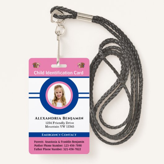 Id識別カードボーイガールチャイルドフォトカスタム バッジ (正面ランヤード)