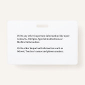 ID識別カード子供ベビー写真の緊急事態 バッジ (裏面)