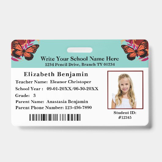 ID識別カード学校学生バーコード バッジ (表面)