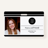 ID黒モダンのミニマルなビジネス従業員の写真 バッジ (正面)